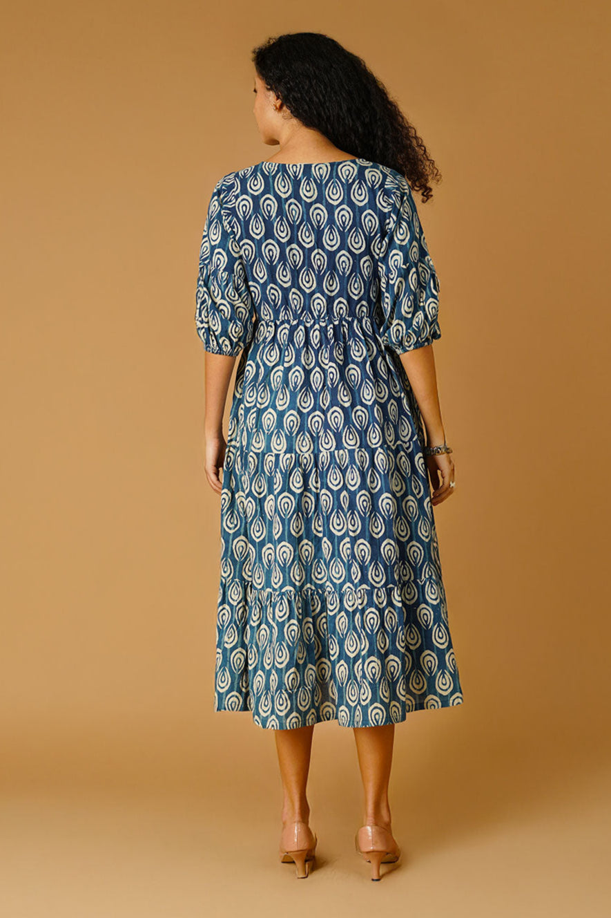 indi midi dress Indophilia Womens Indigo Cotton Blue Midi Dress