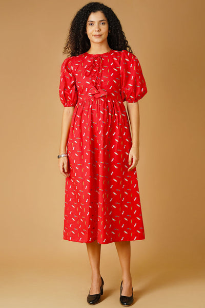 Vestido midi rojo de algodón premium