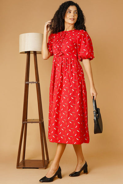 Vestido midi rojo de algodón premium
