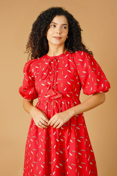 Vestido midi rojo de algodón premium