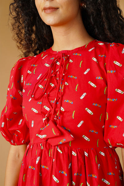 Vestido midi rojo de algodón premium