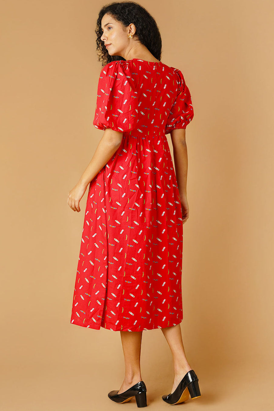 Vestido midi rojo de algodón premium