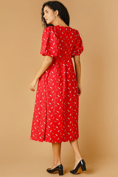 Vestido midi rojo de algodón premium