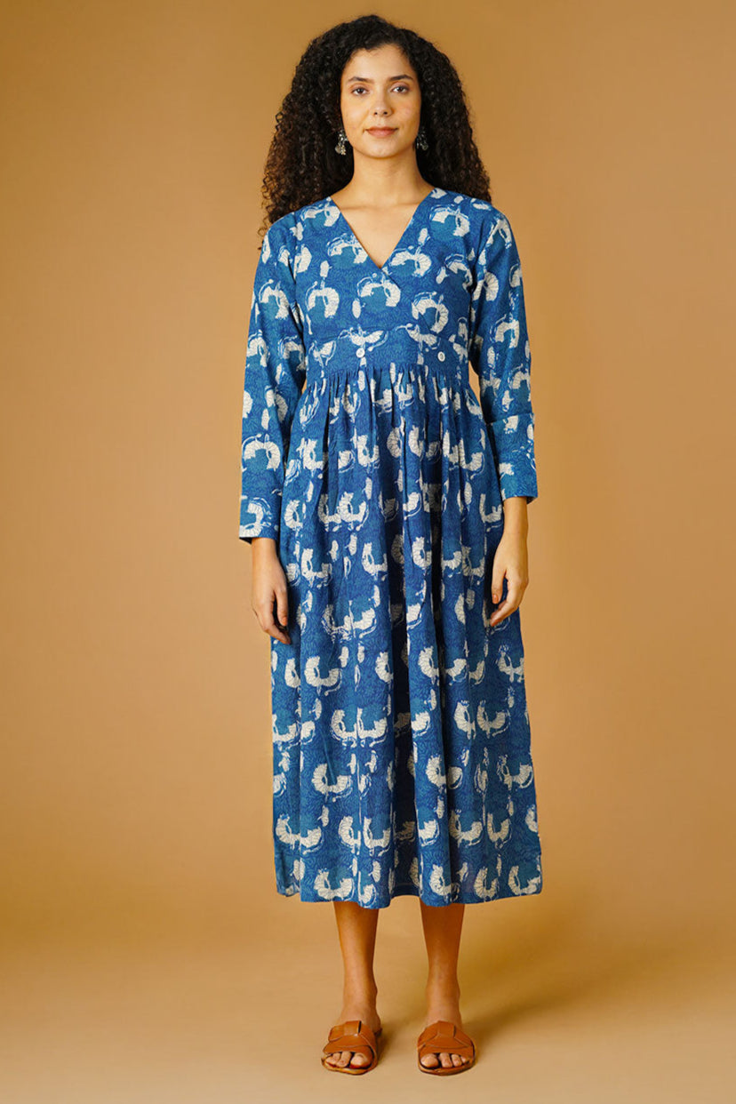 Indigo Cotton Blue Midi Dress