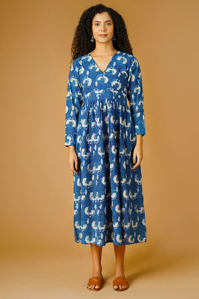 Indigo Cotton Blue Midi Dress