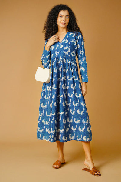 Indigo Cotton Blue Midi Dress