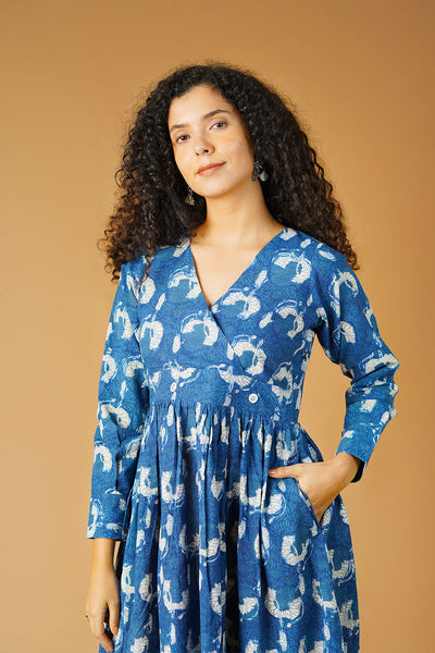 Indigo Cotton Blue Midi Dress