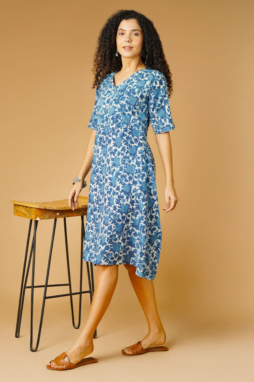Robe midi bleu coton indigo coton
