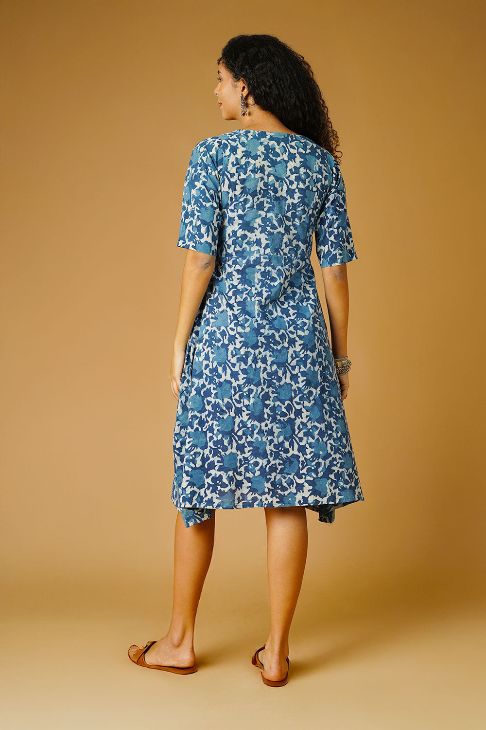 Robe midi bleu coton indigo coton