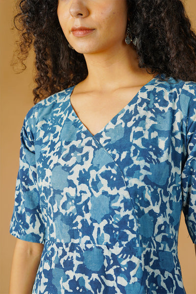 Robe midi bleu coton indigo coton