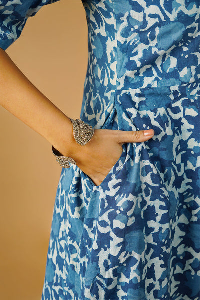 Robe midi bleu coton indigo coton