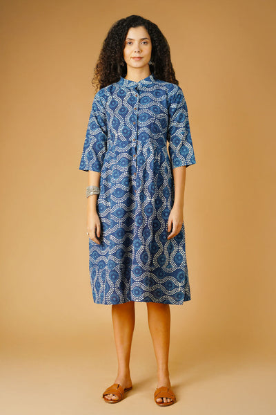 Robe midi bleu coton indigo coton
