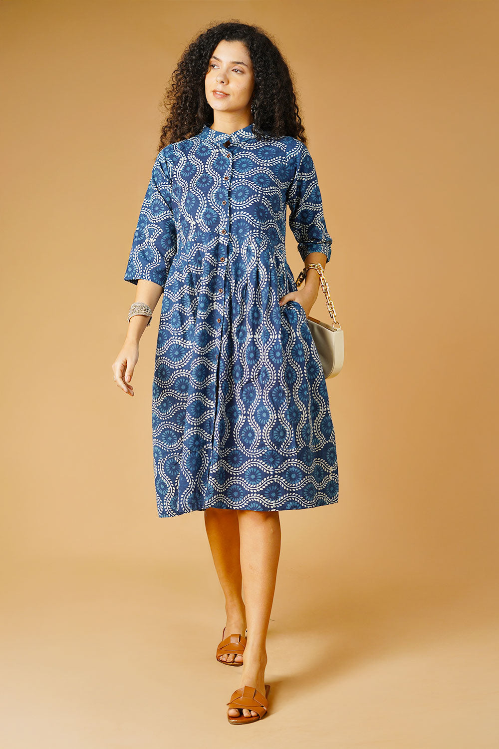 Robe midi bleu coton indigo coton