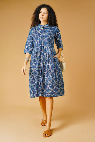 Robe midi bleu coton indigo coton