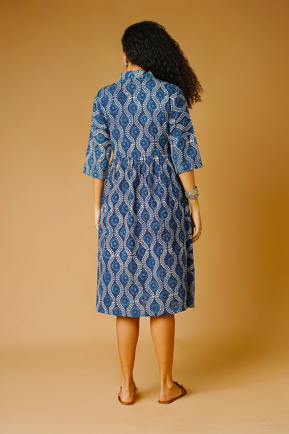 Robe midi bleu coton indigo coton