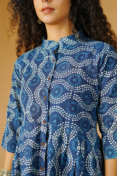 Robe midi bleu coton indigo coton