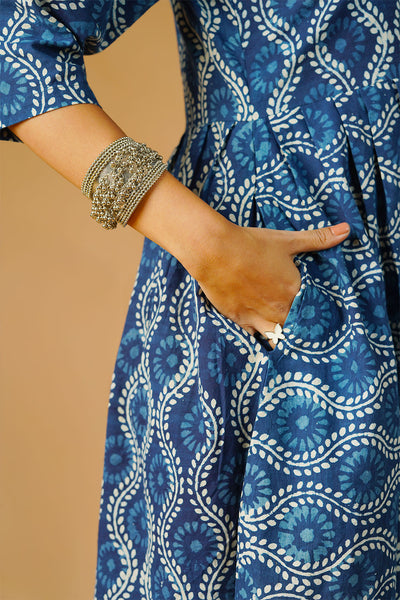 Robe midi bleu coton indigo coton