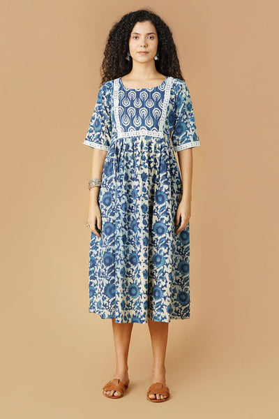 Indigo Cotton Blue Midi Dress