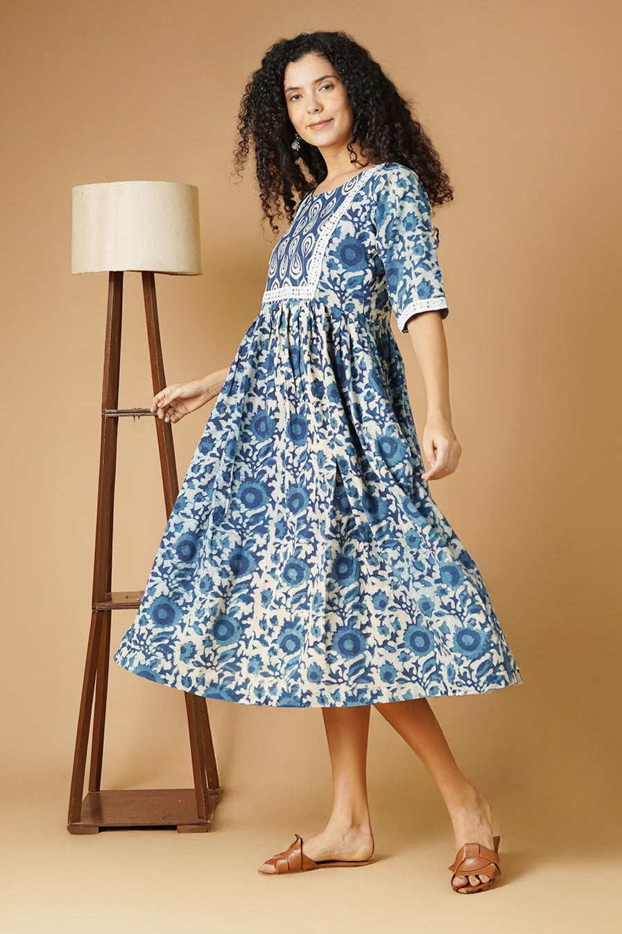 Indigo Cotton Blue Midi Dress