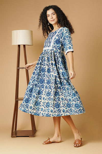 Indigo Cotton Blue Midi Dress