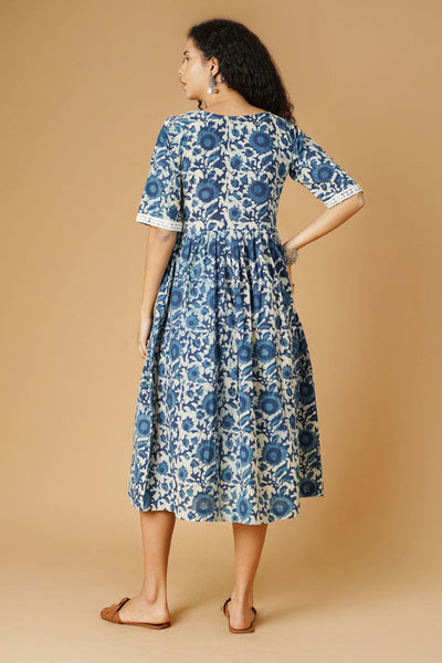Indigo Cotton Blue Midi Dress