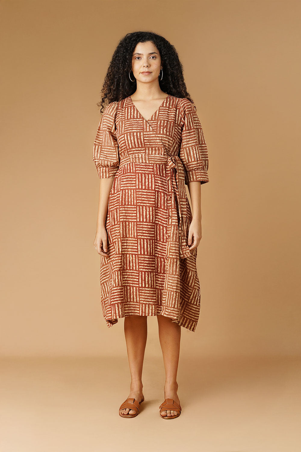 Bagru Cotton Brown Midi Dress