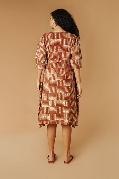 Bagru Cotton Brown Midi Dress