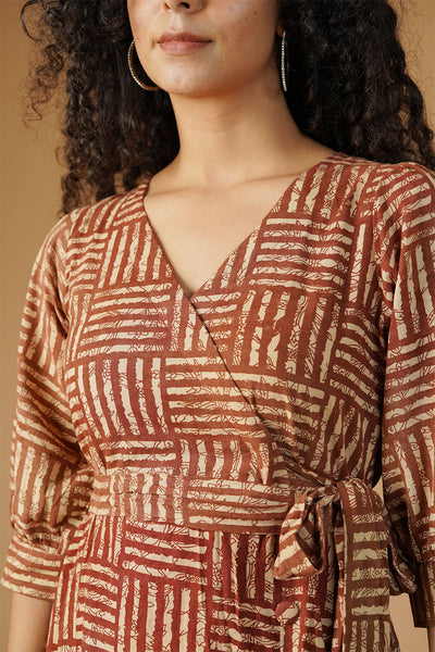 Bagru Cotton Brown Midi Dress