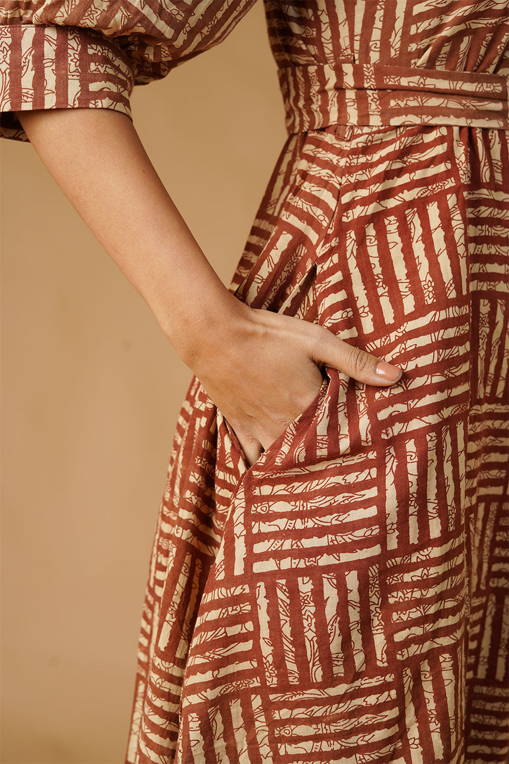 Bagru Cotton Brown Midi Dress