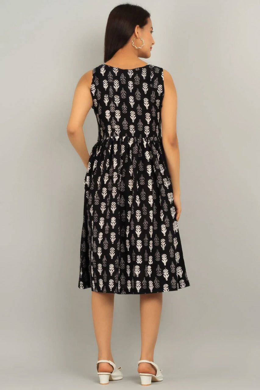 Indigo Black Cotton Midi Dress