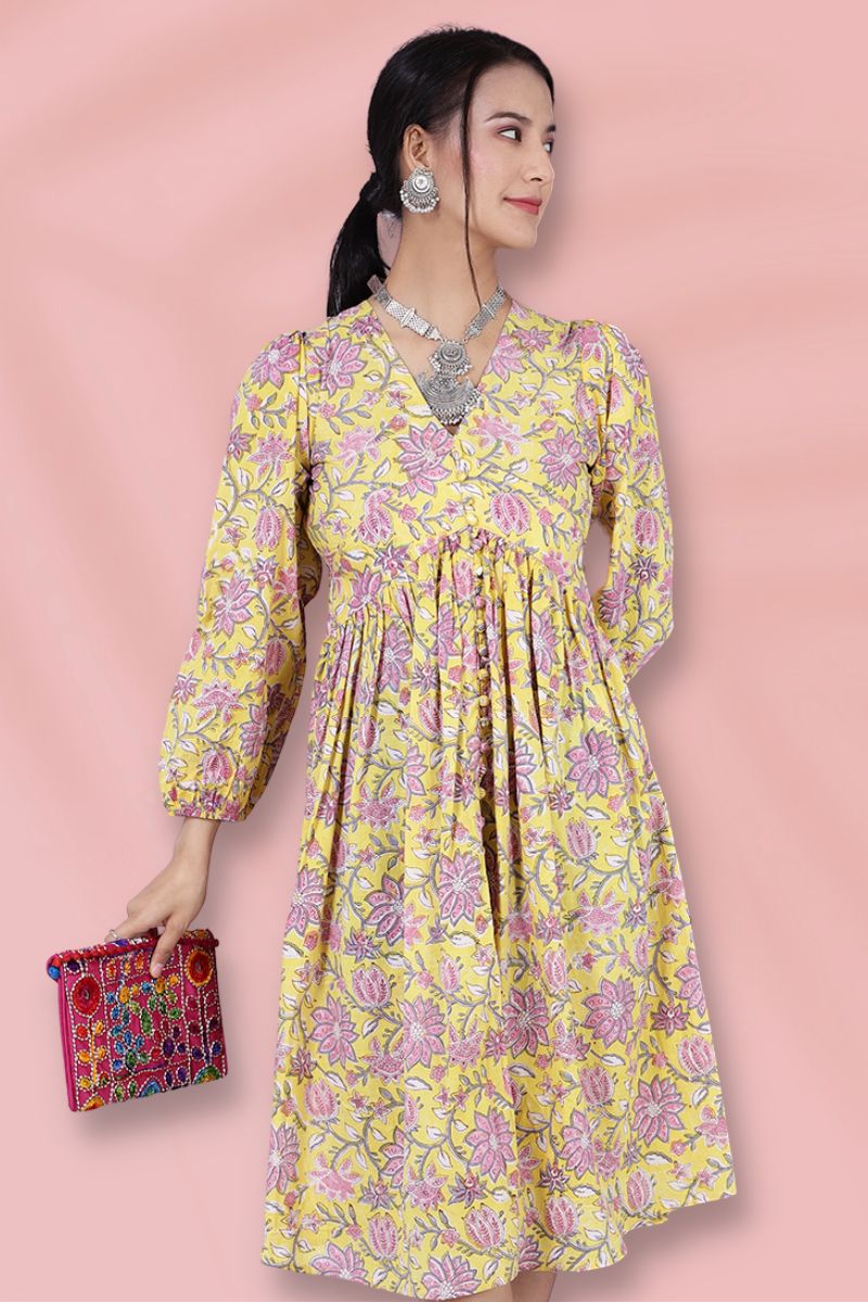 Bagru Midi Yellow Dress