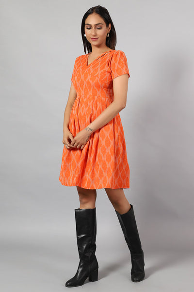 Ikat mini vestido naranja