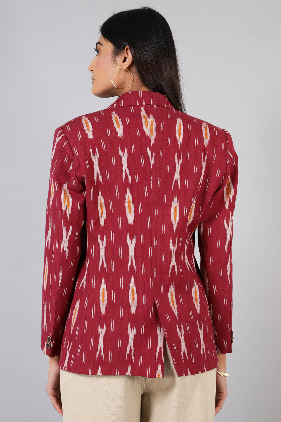 Buy Indophilia Women's Ikat Ikat Red Cotton Blazer Cotton Blazer