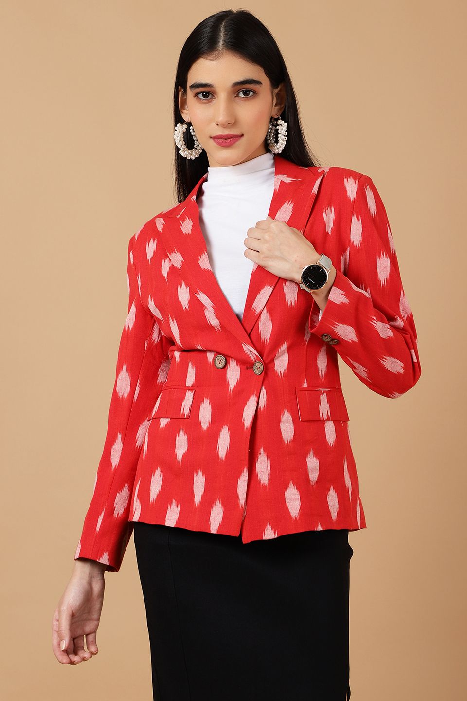 Ikat Red Cotton Blazer