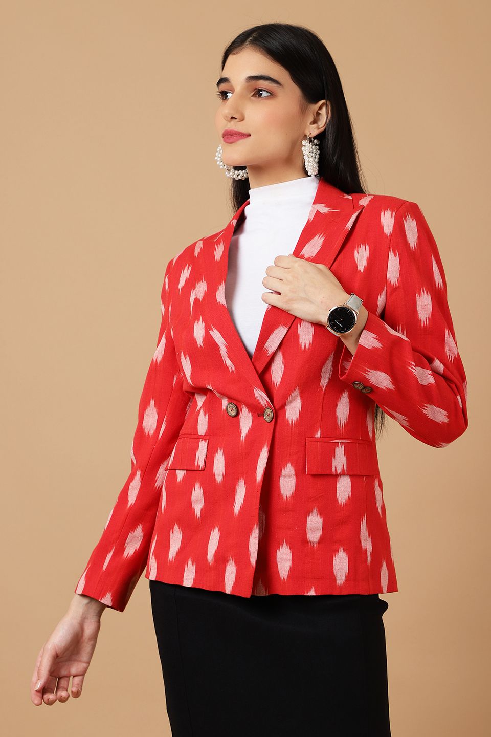 Ikat Red Cotton Blazer