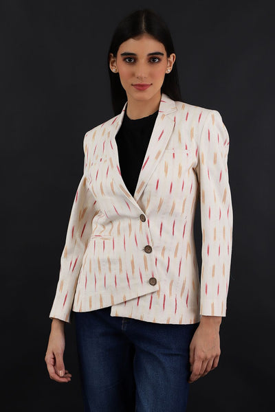 Ikat White Cotton Blazer