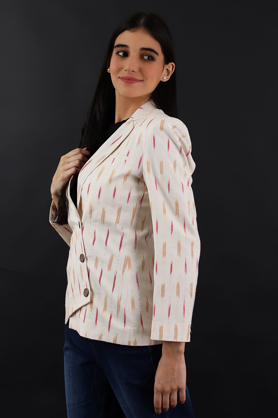 Ikat White Cotton Blazer