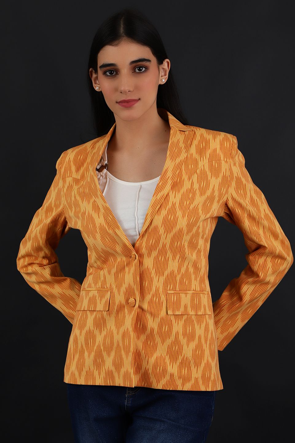 Ikat Yellow Cotton Blazer