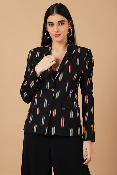 Ikat Black Cotton Blazer