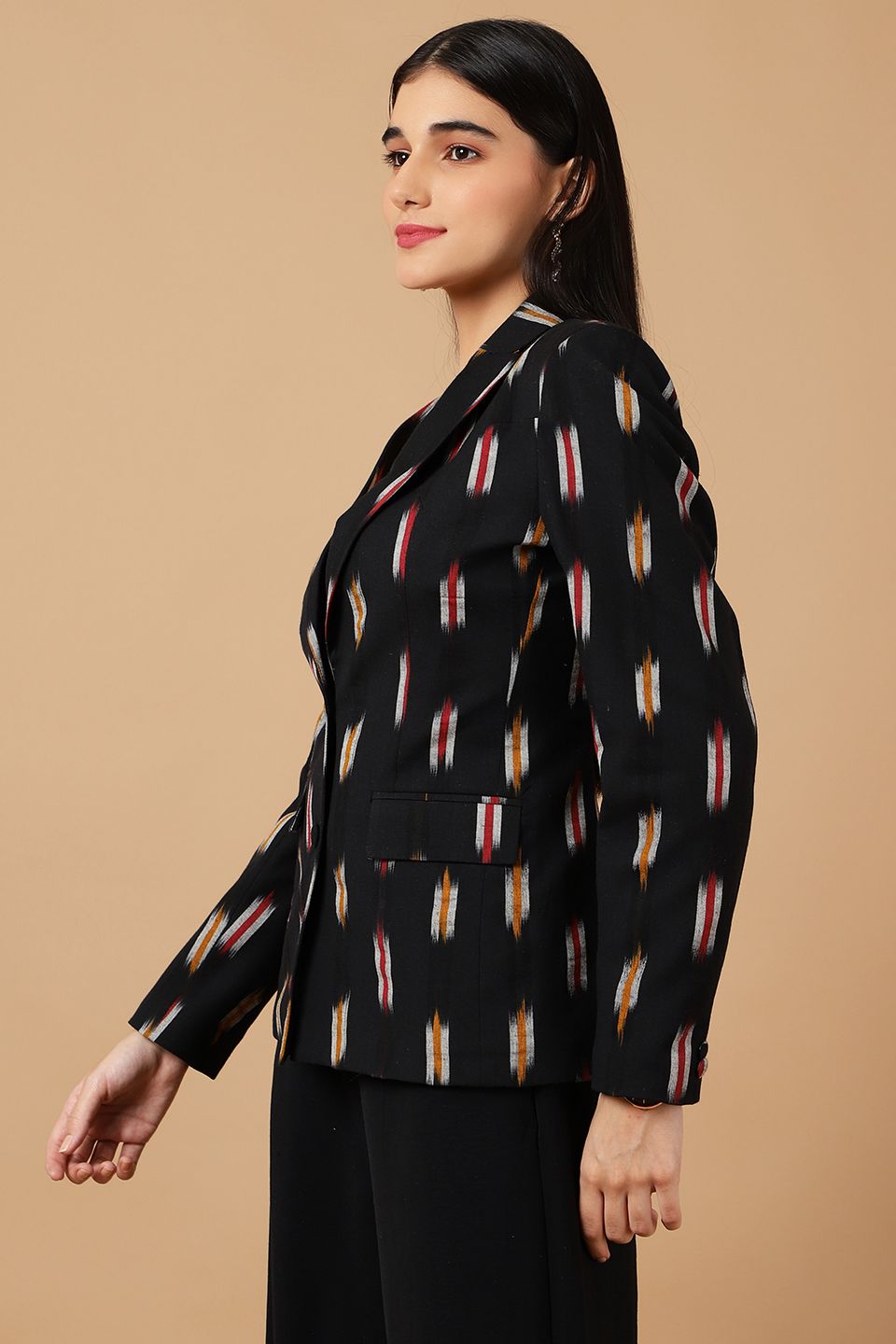 Ikat Black Cotton Blazer