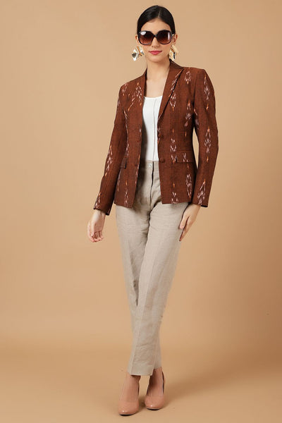 Ikat Brown Cotton Blazer