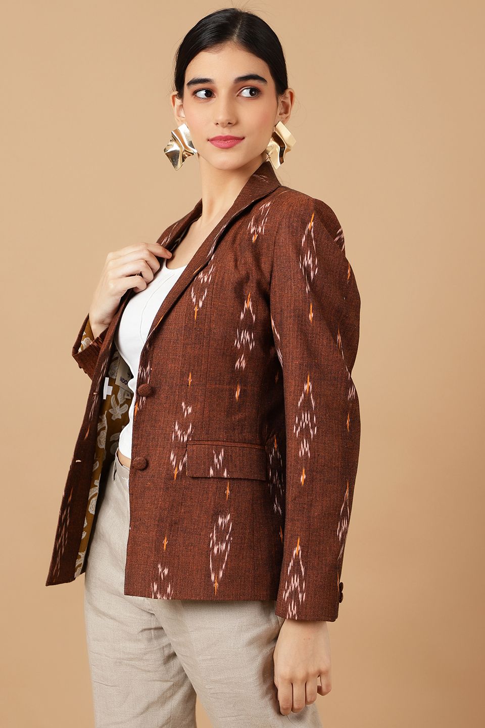 Ikat Brown Cotton Blazer