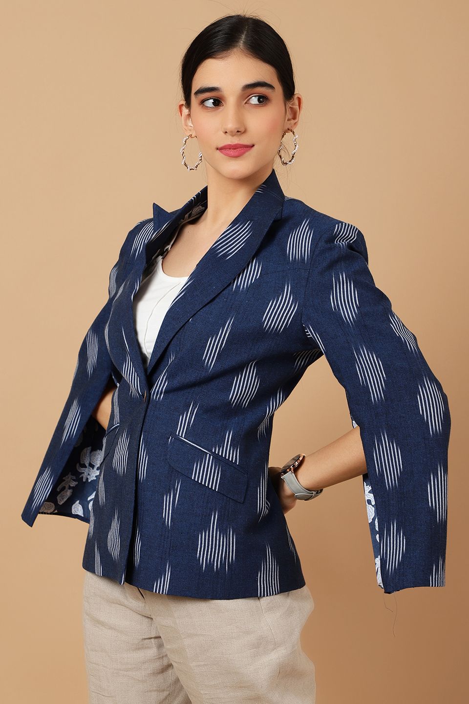 Ikat Blue Cotton Blazer