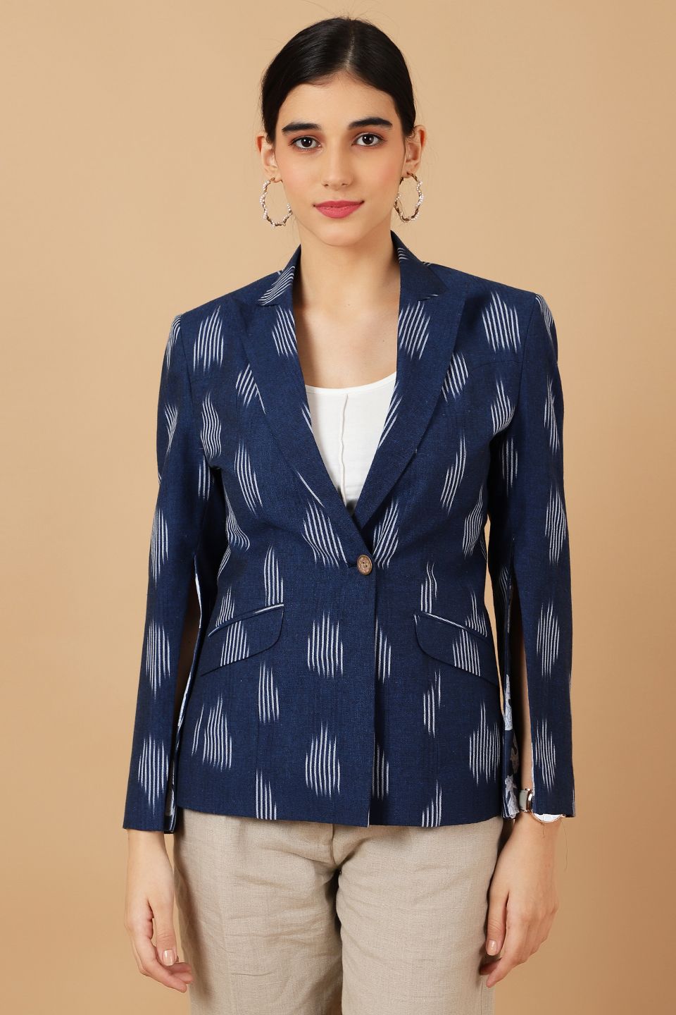 Ikat Blue Cotton Blazer