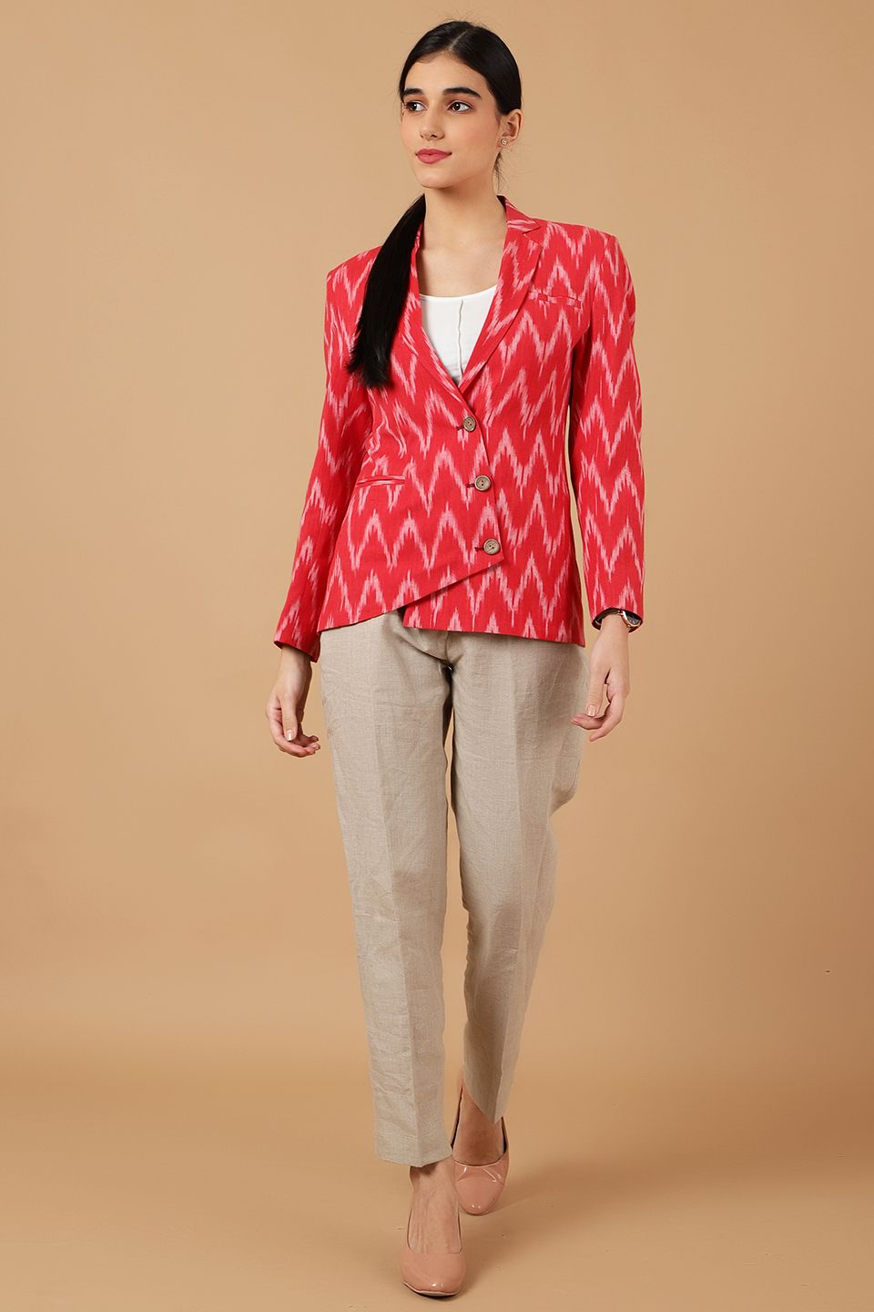 Ikat Red Cotton Blazer