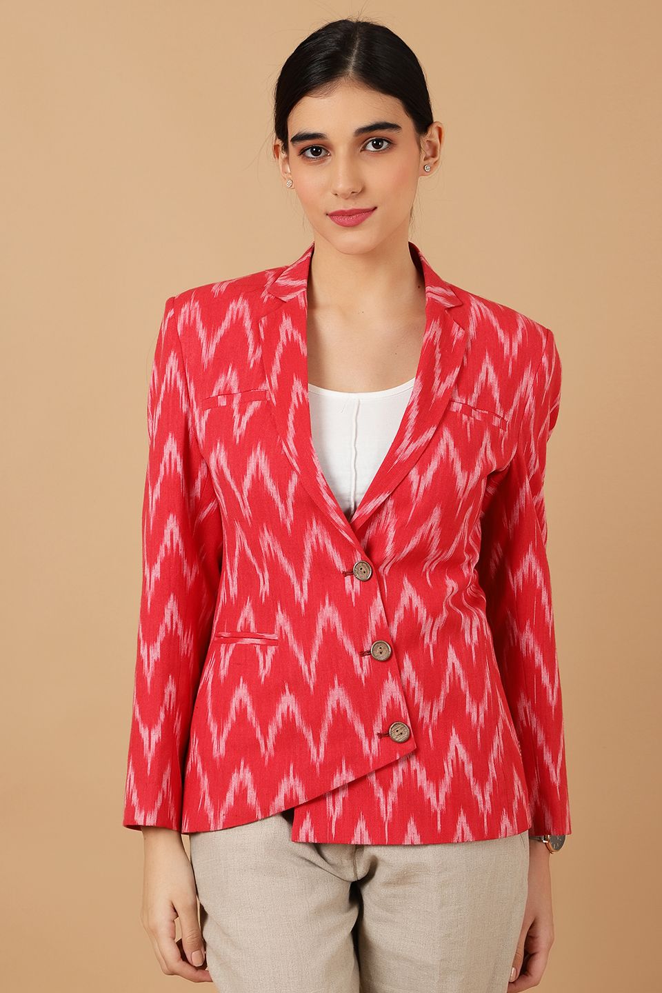 Ikat Red Cotton Blazer