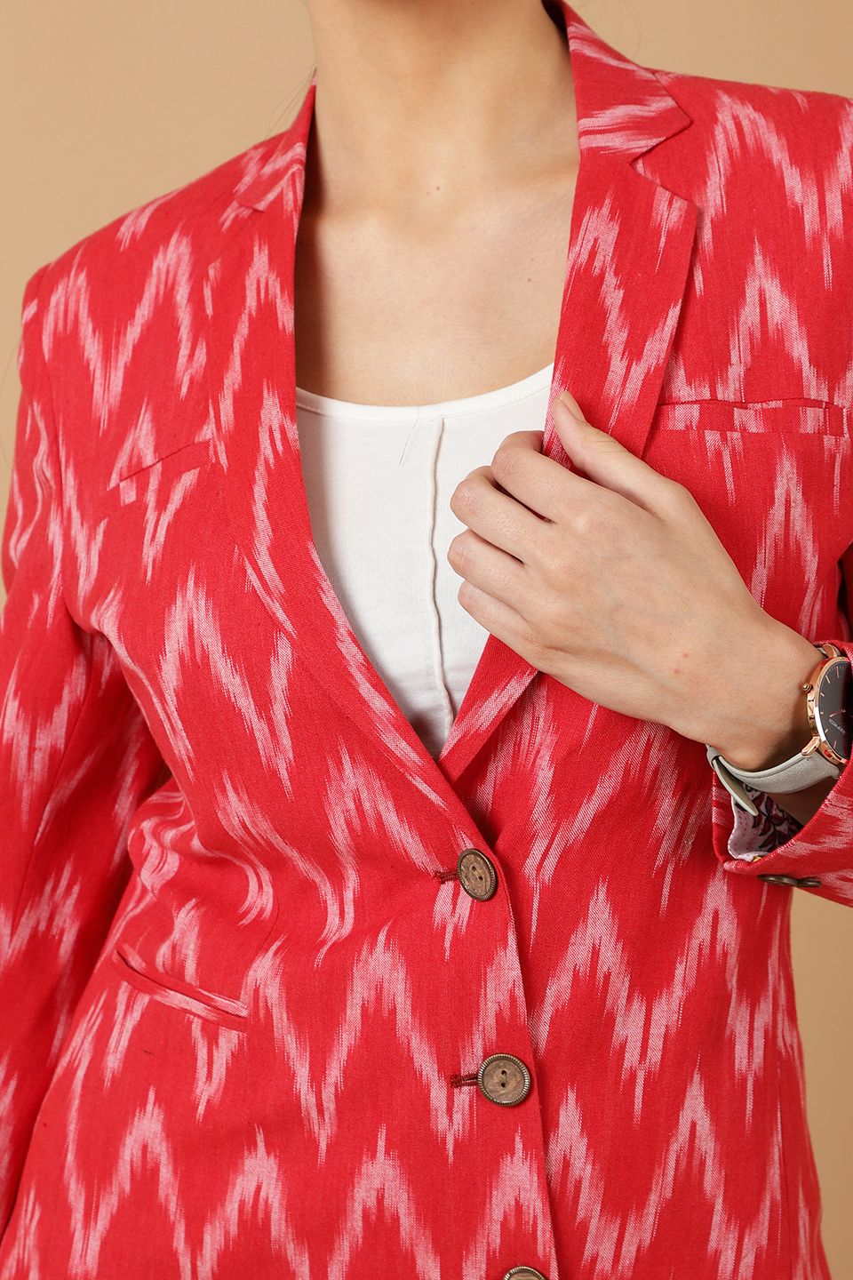 Ikat Red Cotton Blazer