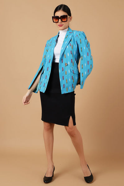 Ikat Blue Cotton Blazer