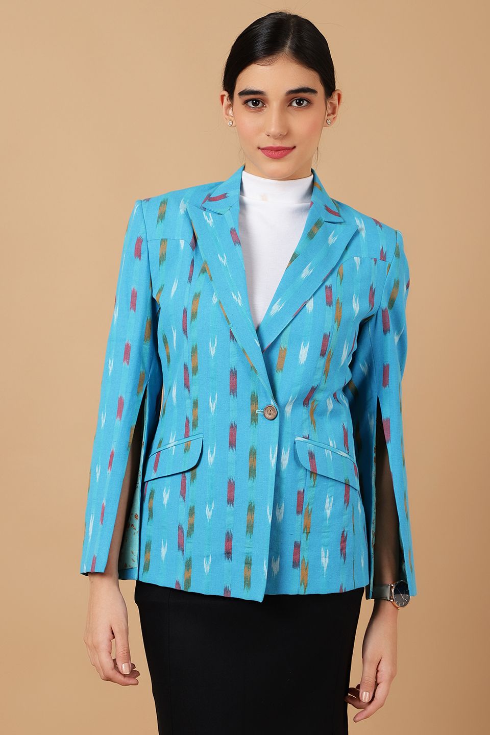 Ikat Blue Cotton Blazer