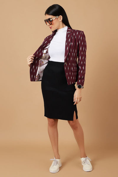 Ikat Maroon Cotton Blazer